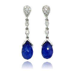 Tanzanite Briolette and Diamond Dangling Earrings in 18K White Gold